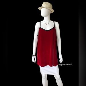 RED RICH VELVET HOLIDAY PARTY TOP BLACK STRAP TRIM CHRISTMAS BLOUSE Plus Size 1X
